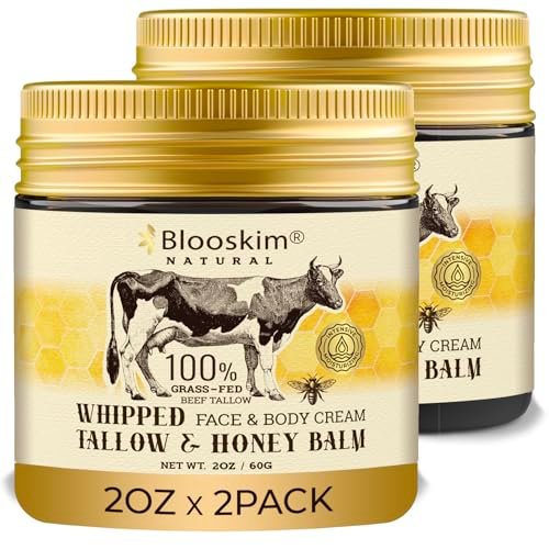 blooskim beef tallow honey balm for skin: 100% grass fed whipp...