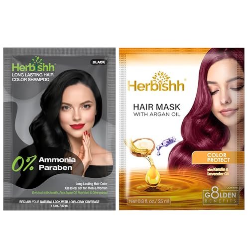 herbishh black color shampoo for gray hair 30ml + argan mask 2...