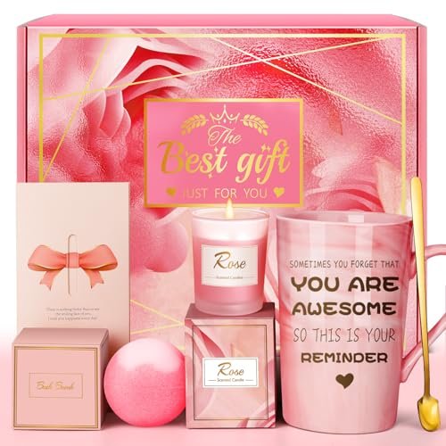 birthday gifts for women, mom, unique pink spa relaxation bask...