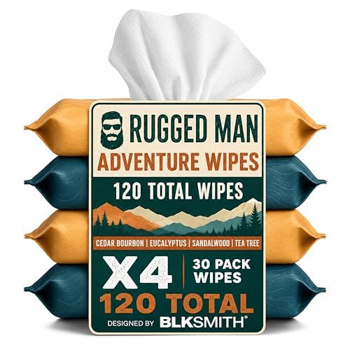 BLKSMITH Rugged Man Body & Face Wipes for Men - 30x4 Pack of M... blksmith rugged man body & face wipes for men 30x4 pack of m...
