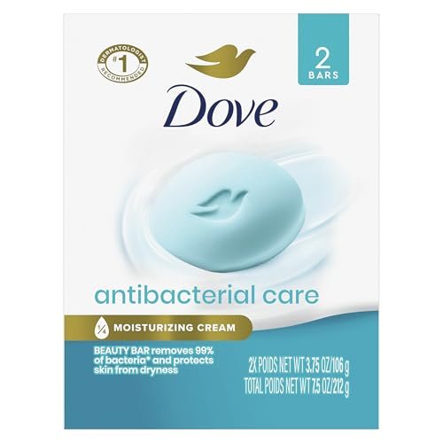 dove beauty bar soap antibacterial care 2 count for clean, moi...