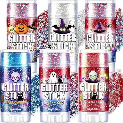aroic 6pcs hair glitter stick, 4 styles face & body glitter ma...